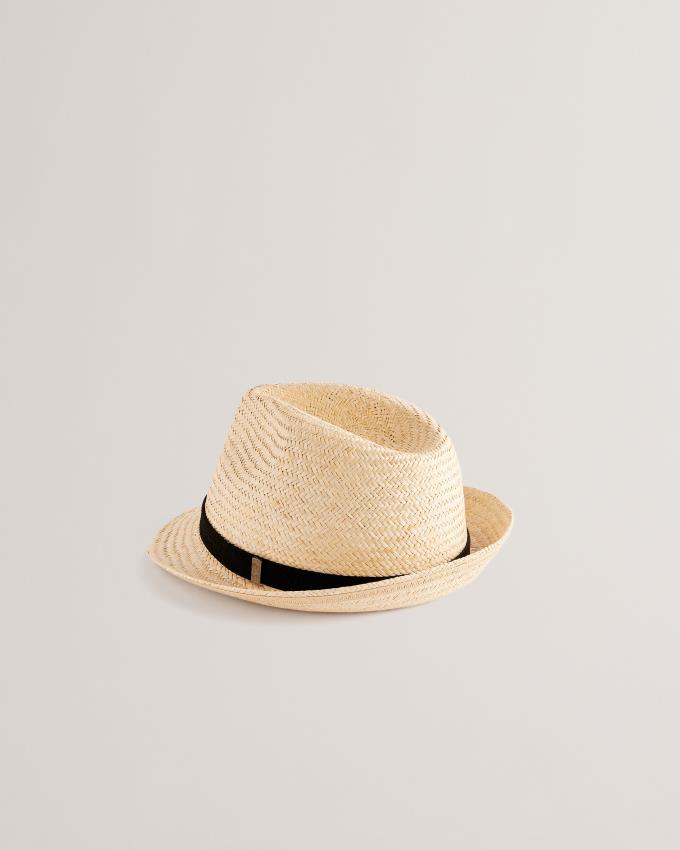 Chapeau Ted Baker Straw Trilby With Webbing Trim Beige Homme | GVQ-43537358